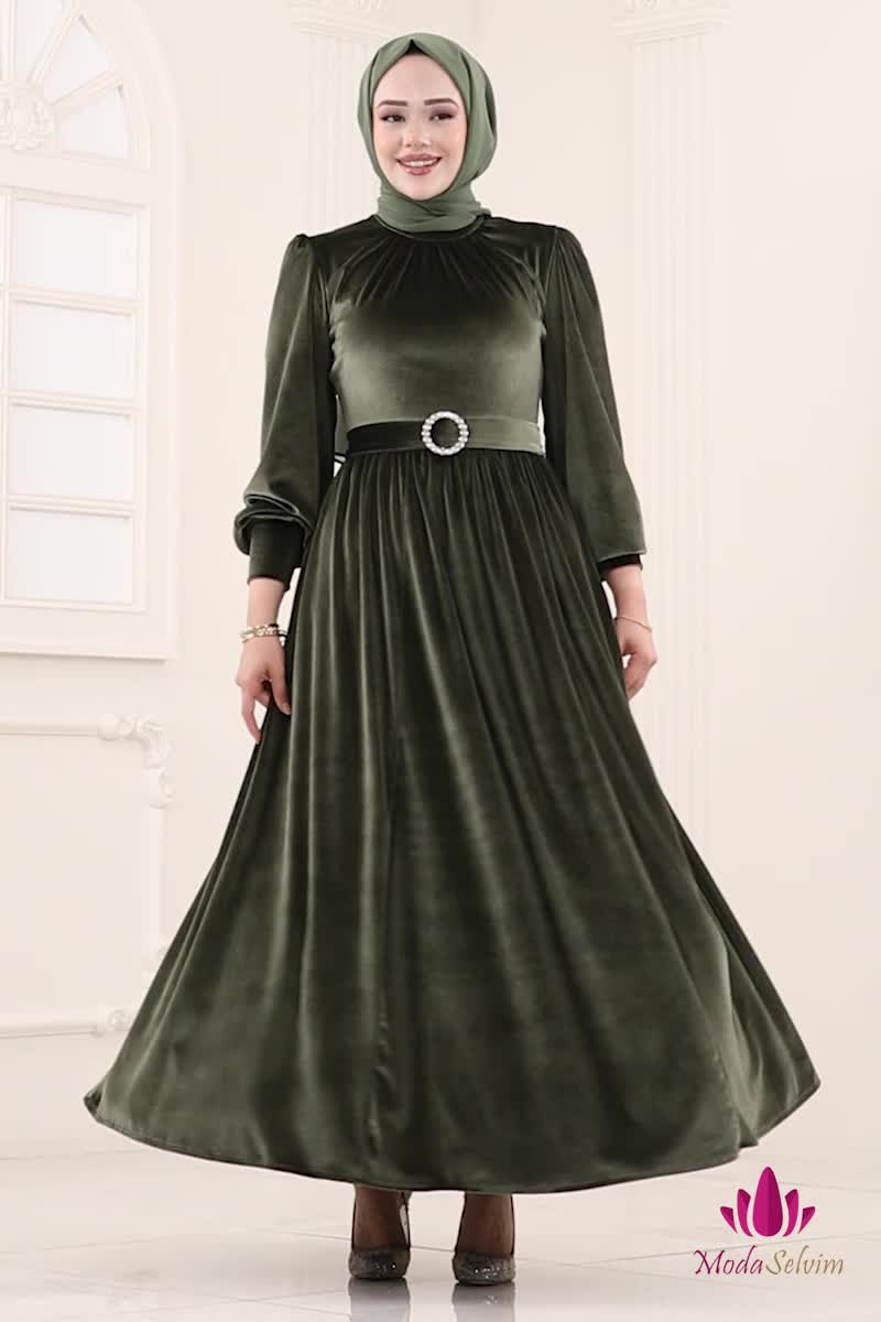 moda selvim Evening Dress 5708EDF311 Khaki - Thumbnail