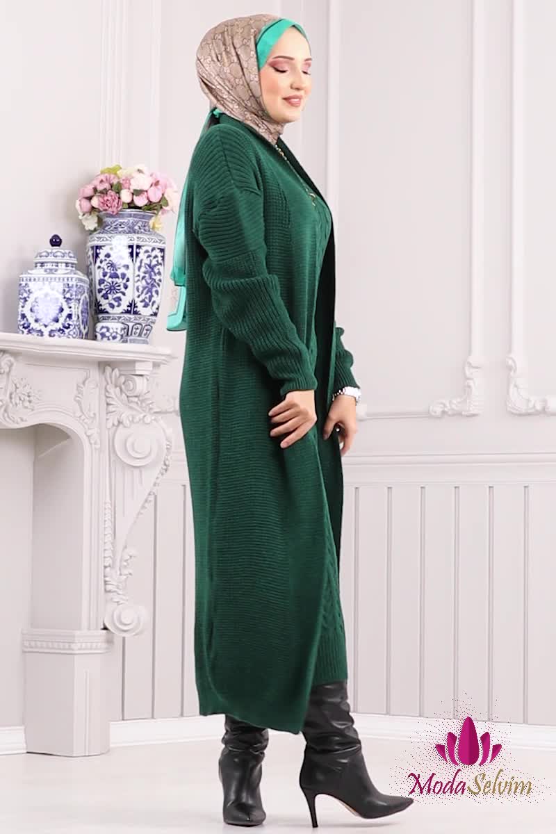 moda selvim Triko Hırkalı Elbise Takım 300KLB1050 Zümrüt - Thumbnail