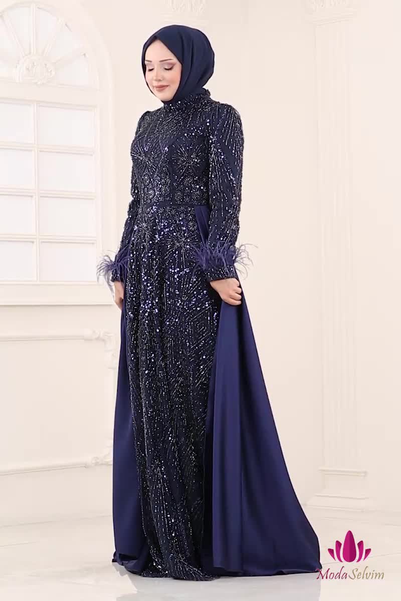 moda selvim SUAL Otriş Detay Tesettür Abiye 5253D170 Laci - Thumbnail
