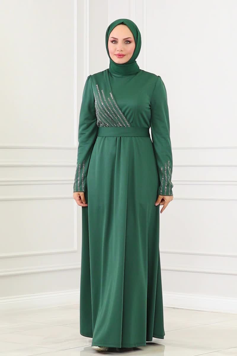 moda selvim EVENING DRESS 273DVL817 Emerald - Thumbnail