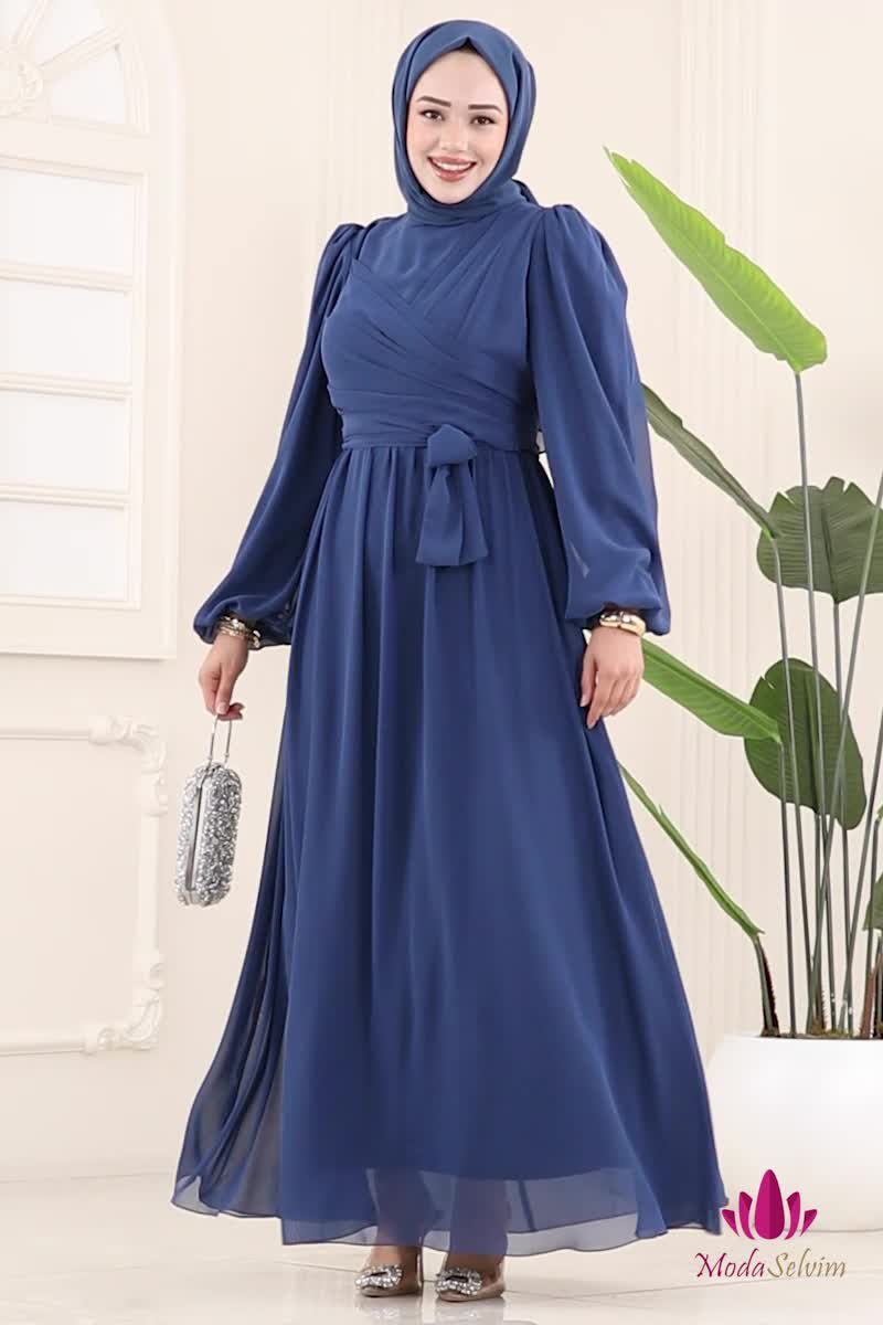 moda selvim فستان سهرة ازرق 8110AB368 - Thumbnail