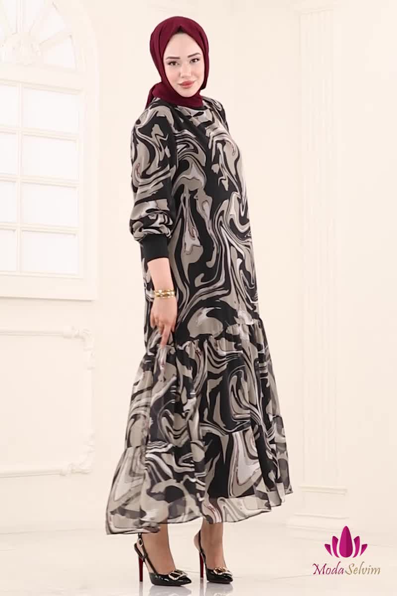 moda selvim الفستان باترن2 فيجن آند بلاك 6071UZ662 - Thumbnail