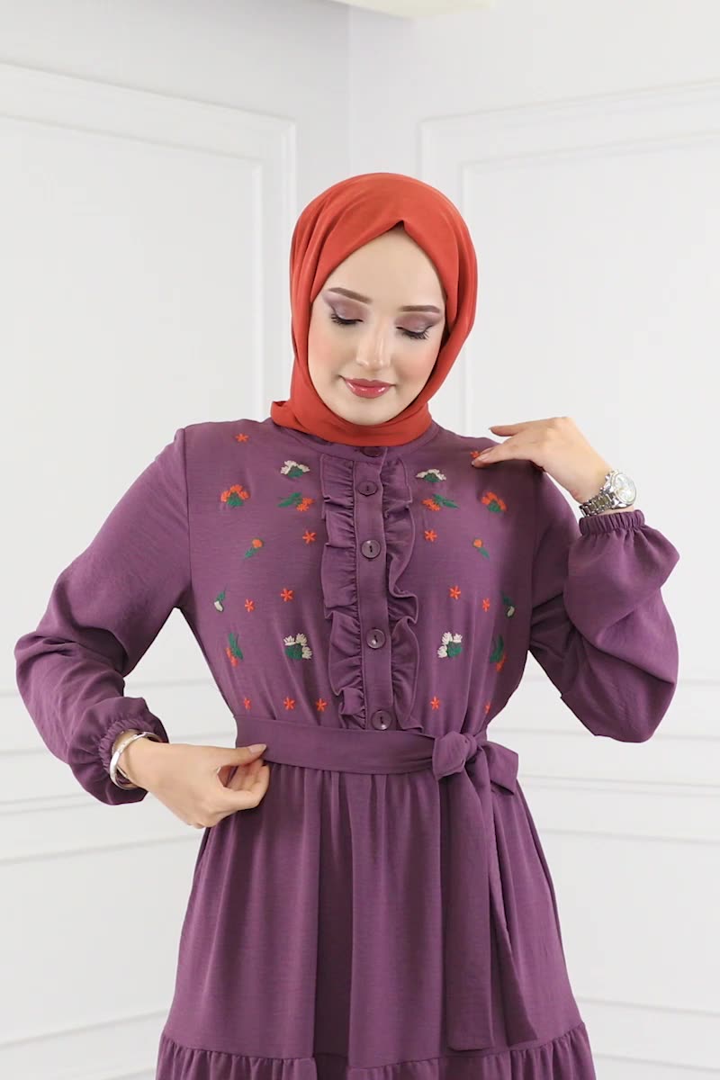 moda selvim Dress PL9065 Dark Lilac - Thumbnail